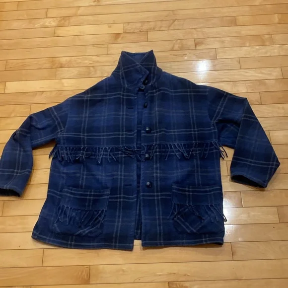 Collections Internationale Fringed women’s Blue Plaid Blazer/Jacket Size Large - Picture 13 of 17